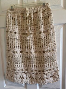 Hand-Crocheted Midi Skirt in Natural Beige